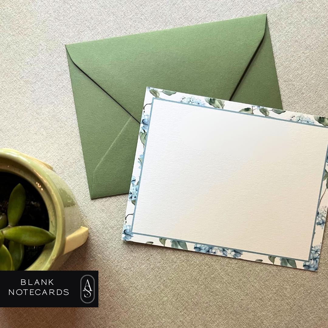 Floral Notecard Set: Hydrangea Border, Personalized Stationery (set of ...