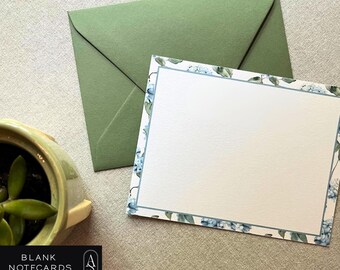 Floral Notecard Set: Hydrangea Border, Personalized Stationery (Set of 10)