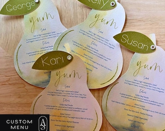 Pear Wedding Menu: Rustic Seating Card with Name Tag