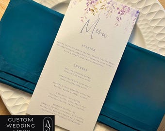 Floral Wedding Menu: Elegant Personalized Reception Decor