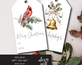 Custom Christmas Gift Tags | Watercolor Christmas Tags | Personalized Christmas Floral Tags | Tags for Gifts | Set of Gift Tags