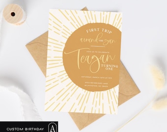 First Trip Around the Sun Birthday Invitation | Custom Printed Card