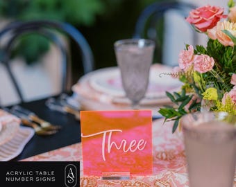 Custom Neon Acrylic Table Numbers: Fluorescent Wedding Party Decor