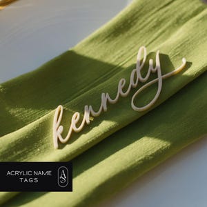 Configuraciones de lugar con nombre en acrílico / Tarjetas de nombre de boda personalizadas / Etiquetas de acrílico cortadas con láser / Decoración de mesa personalizada / Configuraciones de lugar personalizadas