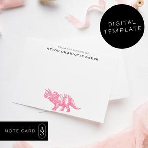 Tarjetas de agradecimiento para baby shower / Tema de guardería de dinosaurios / Descarga digital personalizable / Papelería linda para niña