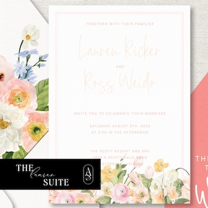 Floral Wedding Invitation Suite Printed | Colorful Floral Artwork | RSVP Card | Personalized Wedding Details | Envelope Liner | Custom