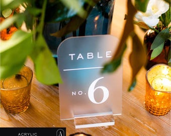 Frosted Acrylic Table Numbers with Stands: Modern Wedding Decor