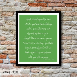 May include: A framed print with a green background and white cursive text. The text is a quote by Ralph Waldo Emerson. The frame is black, and the print is displayed against a brick wall. The Alexis Scott Designs logo is at the bottom.