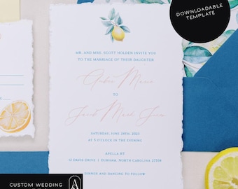 Lemon Wedding Invitation Template: Modern Printable Design (Digital Download)