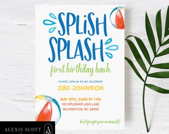 Summer Birthday Invitation: Splish Splash Pool Party, Beach Balls