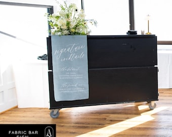 Custom Wedding Signature Cocktails Fabric Bar Sign: Minimalist Menu