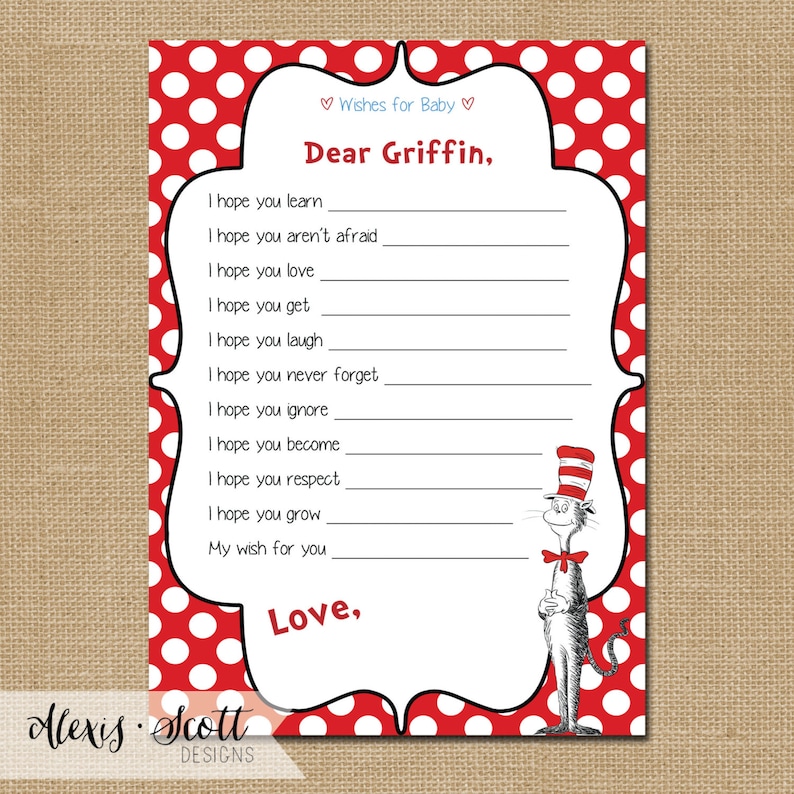 Dr. Suess Baby Shower Wishes for Baby Activity Cards 5x7 Etsy