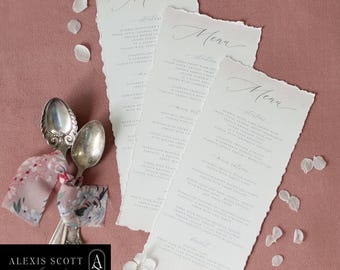 Custom Deckled Edge Wedding Menu | Handmade Paper | Elegant Event Stationery | Unique Wedding Decor