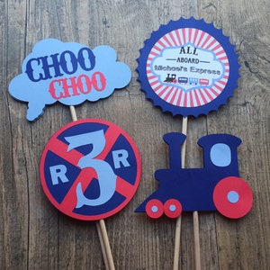 Vintage Train Centerpieces - DOUBLE-SIDED - Train Birthday Party - Train Party Decor - Choo Choo Train Party - Railroad Party - set of 4