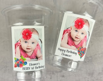Berry Birthday Plastic Cups - Personalized Photo Party Cups - Mixed Berry Birthday - Custom Face Plastic Cups - 1st Birthday - Berry Cups