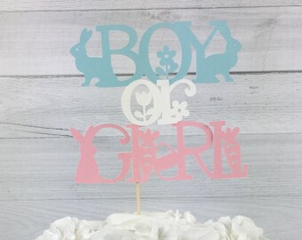 Bunny Gender Reveal Cake Topper - Gender Reveal Cake Topper - Boy or Girl Cake Topper - He or She - Bunny Baby Shower - Spring Gender Reveal