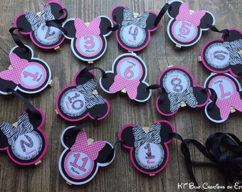 Minnie Mouse First Year Banner - Minnie 1st Birthday - Pink/Black Minnie Party - 1st Birthday Banner - First Year Photo Banner -Minnie Party