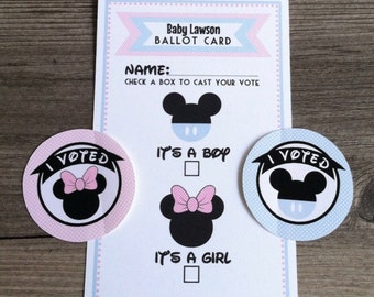 Gender Reveal Voting Ballots and I VOTED stickers - Mickey & Minnie Gender Reveal Shower - Gender Reveal Party Games - Gender Voting Ballots