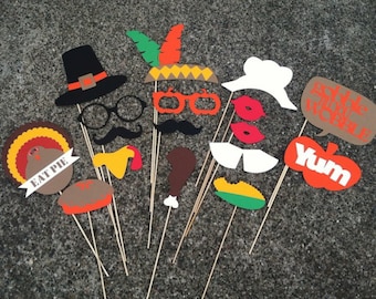 Thanksgiving Photo Props - Turkey Day Props - set of 17 - Photobooth Props, Funny photo prop, Holiday props, Thanksgiving Dinner, Fall party