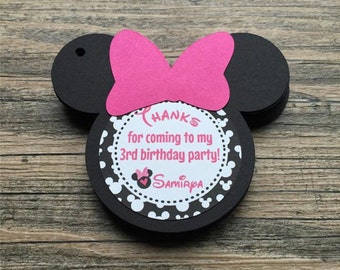 Minnie Party Tags - Minnie Mouse Birthday - Minnie Favor Tags - Hot Pink/Black Minnie Birthday Tags - Thank You Tags - Minnie Party Favors