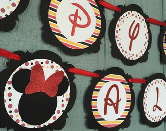 Minnie Birthday Banner - Red/Yellow/Black - Minnie Mouse Party - Minnie Mouse Birthday Decorations - Personalized Banner - Minnie Party