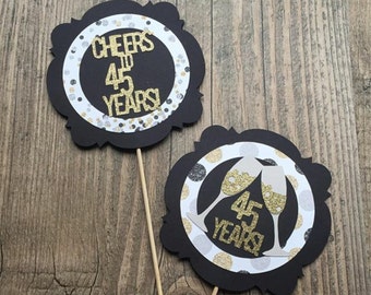 Retirement, Anniversary, Birthday Centerpieces - Cheers to Years - Black, Silver, Gold - Retirement Party - Anniversary Party - Party Decor