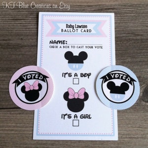 Gender Reveal Voting Ballots and I VOTED stickers - Mickey & Minnie Gender Reveal Shower - Gender Reveal Party Games - Gender Voting Ballots