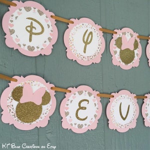 Minnie Birthday Banner - Pink/Gold Minnie Mouse Birthday - Glitter Minnie Banner - Personalized Birthday Banner - Minnie Bowtique Party