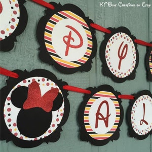 Minnie Birthday Banner - Red/Yellow/Black - Minnie Mouse Party - Minnie Mouse Birthday Decorations - Personalized Banner - Minnie Party