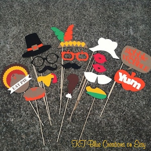 Thanksgiving Photo Props Turkey Day Props set of 17 Photobooth Props, Funny photo prop, Holiday props, Thanksgiving Dinner, Fall party image 1