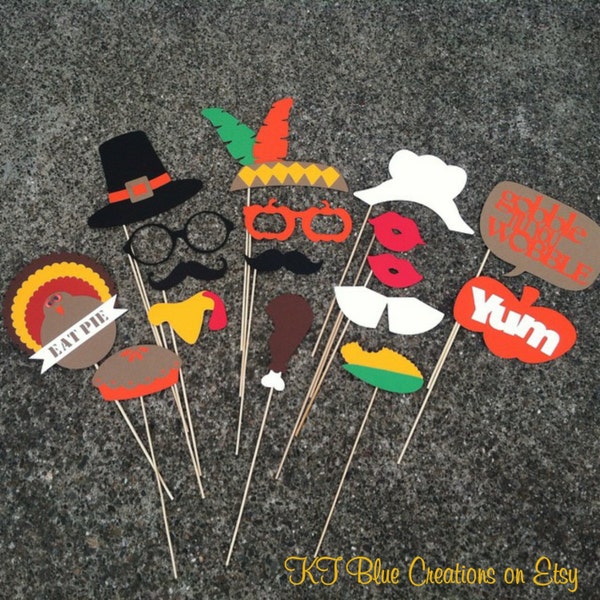 Thanksgiving Photo Props - Turkey Day Props - set of 17 - Photobooth Props, Funny photo prop, Holiday props, Thanksgiving Dinner, Fall party