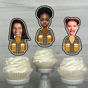 Custom Face Beer Lady Cupcake Toppers - 21st, 30th, 40th, 50th Party- Custom Photo Cupcake Picks - Beer Lovers Birthday - Photo Face Toppers