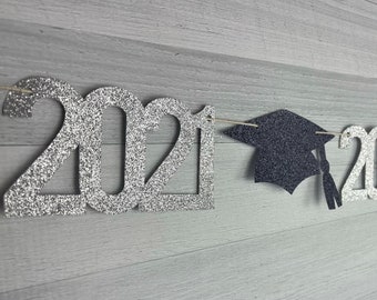 2023 Graduation Garland - 2023 Grad Cap Banner - Graduation Party Garland - Glitter Garland -  2023 Grad - CHOOSE COLORS - Graduation Decor