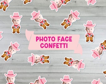 Cowgirl CONFETTI - Photo Face Cowgirl Cutouts - Western Birthday Party - My First Rodeo - Custom Face Rodeo Confetti -Cowgirl Birthday, 50pc