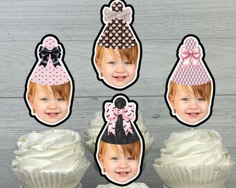 Girly Halloween Cupcake Photo Toppers - Coquette Girly Bow Toppers - Halloween Party -Spooky One - Pink Halloween- Cute Spooky Chic -12pc