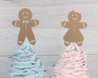 GINGERBREAD Cupcake Toppers - Boy or Girl Gender Reveal Cupcake Toppers - Gender Reveal Baby Shower -Christmas Winter Baby Shower -set of 12