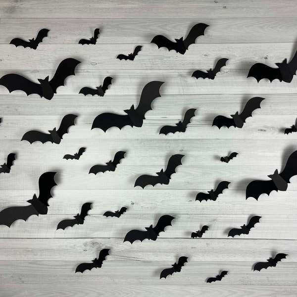 Flying Bat Die Cuts - 3d Wall Bats - Bat Cut Outs - Multi-size Paper Bats - Halloween Wall Bats - Halloween Party - Choose Color - 40 pieces