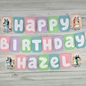 Girly Blue Dog Birthday Banner - Blue Heeler Dog - Puppy Dog Birthday - Cute Cartoon Dog - Birthday Banner - Custom Banner - Girl Pastels