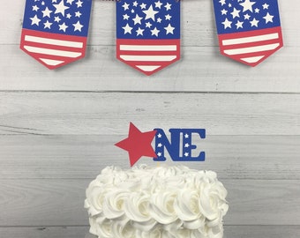 Star ONE Cake Topper - July 4th Cake Topper - Age Cake Topper - 4th of July Birthday - Little Firecracker -Red White & Two -Star Cake Topper