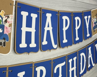Blue Truck Birthday Banner - Farm Truck Birthday - Farm Animal Banner - Rustic Truck & Animals Birthday - Truck Birthday Decor -Personalized