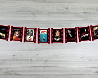 70s Horror Movie Banner • Texas Chainsaw Jaws Exorcist Halloween • Retro Scary Movie Garland • Classic Horror Party Decor • Halloween Banner
