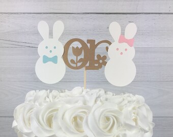 Bunny Gender Reveal Cake Topper - Gender Reveal Cake Topper - Boy or Girl Cake Topper - He or She - Bunny Baby Shower - Spring Baby Shower