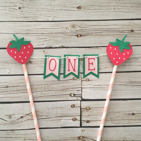 Strawberry Cake Topper - Strawberry Bunting Topper - Strawberry Birthday - Strawberry Smash Cake Topper - Berry 1st Birthday -Two Sweet One