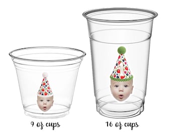 Berry Hat Photo Face CUPS - Birthday Party Cups - Berry 1st Birthday - Mixed Berry Party - Custom Favor Cups - 9oz or 16oz Disposable Cups
