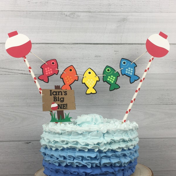 The BIG ONE Bunting Cake Topper - Personalized Cake Topper - Fishing 1st Birthday - The Big One - Fish Cake Topper - Fishing Birthday Decor