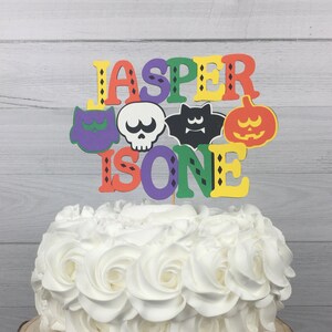 Halloween Birthday Cake Topper - ANY AGE Cake Topper - Bat/JackOlantern/Skull/Owl - Name & Age Cake Topper - Halloween Birthday Decor