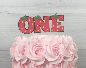 STRAWBERRY Cake Topper - Strawberry One Topper - Berry Birthday - 1st or 2nd Birthday - Strawberry Party - Age Cake Topper - Choose Colors