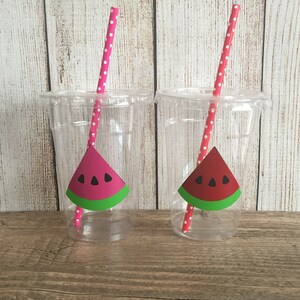 Watermelon Party Cups - One in a Melon Birthday Party - Disposable Cups w/Lids+Straws - 16oz- Fruit Party Cups - Choose Quantity, 24-50 cups