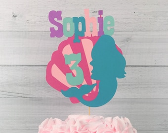 MERMAID Cake Topper - Mermaid & Seashell Topper - Mermaid Birthday - Custom Cake Topper - Personalized w/Name + Age - Mermaid Party Decor