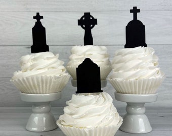 TOMBSTONE Cupcake Toppers - Halloween Cupcake Picks, Food Picks - Halloween Party - Halloween Birthday - Over The Hill Toppers - lot de 12